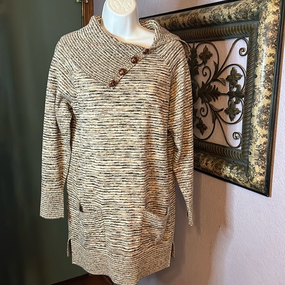 Jeanne Pierre Women’s  Brown Variegated Wide Collar Sweater Sz  M - Picture 1 of 11